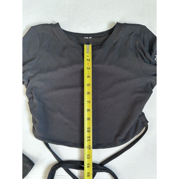 ALO Yoga Ribbed Manifest Long Sleeve Top Black Size M Tie Up Open Back Blouse - Picture 8 of 9